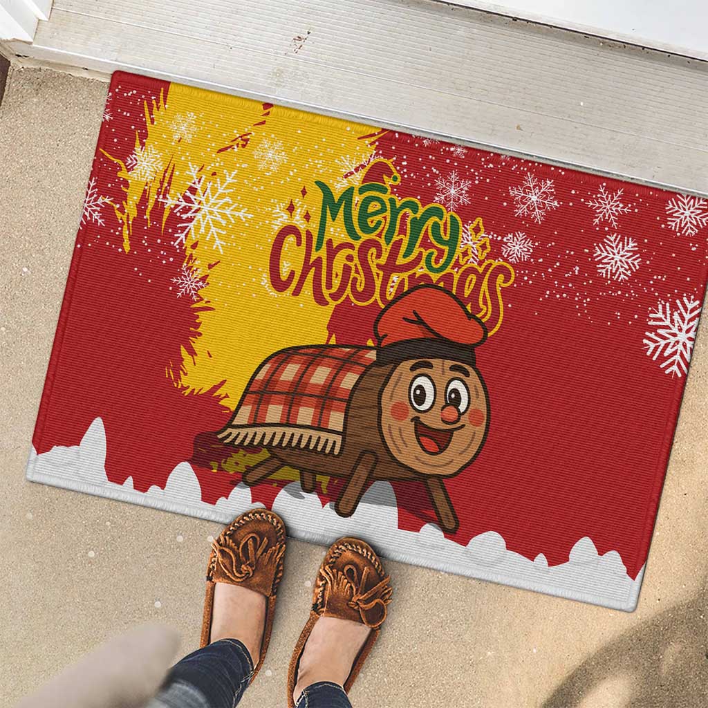 Spain Christmas Rubber Doormat with Tio de Nadal Log Snowflakes Spanish Flag and Holiday Wreath - Wonder Print Shop