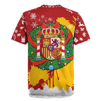 Spain Christmas Rugby Jersey with Tio de Nadal Log Snowflakes Spanish Flag and Holiday Wreath - Wonder Print Shop