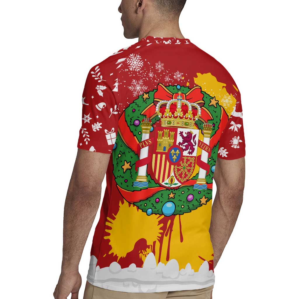 Spain Christmas Rugby Jersey with Tio de Nadal Log Snowflakes Spanish Flag and Holiday Wreath - Wonder Print Shop