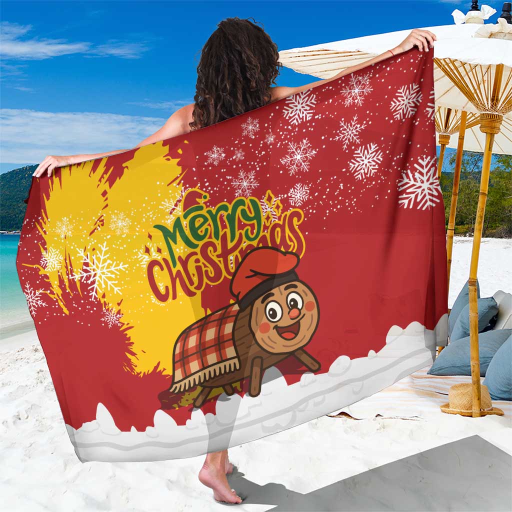 Spain Christmas Sarong with Tio de Nadal Log Snowflakes Spanish Flag and Holiday Wreath - Wonder Print Shop