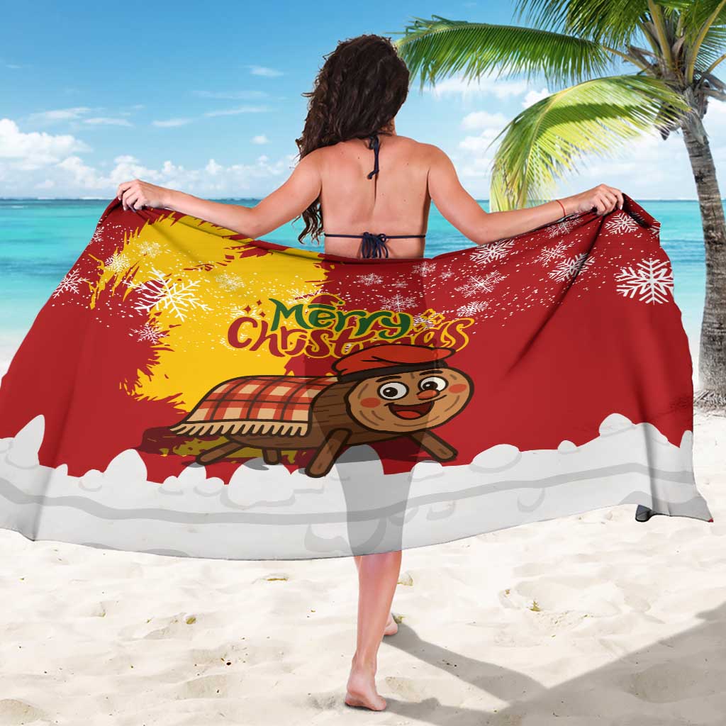 Spain Christmas Sarong with Tio de Nadal Log Snowflakes Spanish Flag and Holiday Wreath - Wonder Print Shop