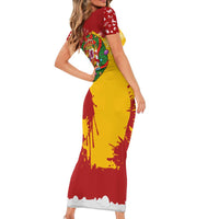 Spain Christmas Short Sleeve Bodycon Dress with Tio de Nadal Log Snowflakes Spanish Flag and Holiday Wreath - Wonder Print Shop