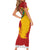 Spain Christmas Short Sleeve Bodycon Dress with Tio de Nadal Log Snowflakes Spanish Flag and Holiday Wreath - Wonder Print Shop