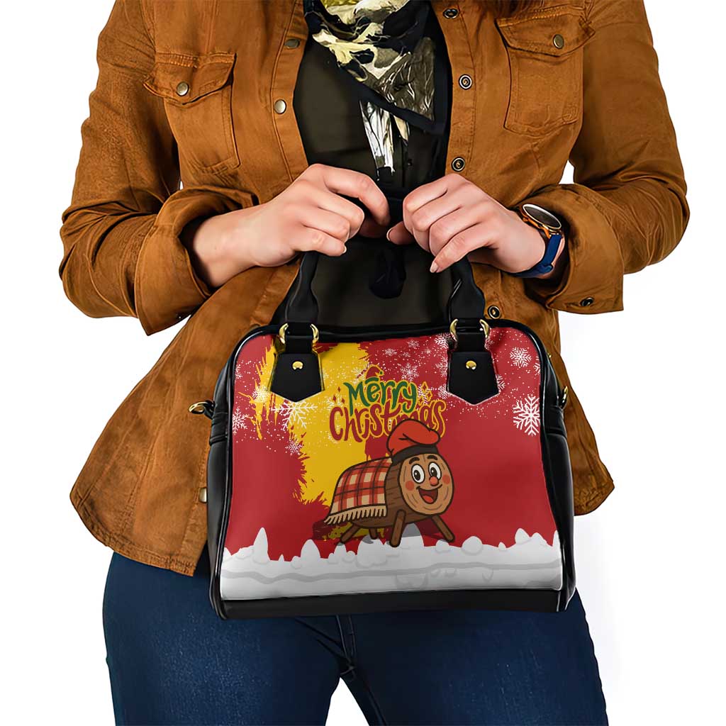 Spain Christmas Shoulder Handbag with Tio de Nadal Log Snowflakes Spanish Flag and Holiday Wreath - Wonder Print Shop