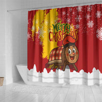 Spain Christmas Shower Curtain with Tio de Nadal Log Snowflakes Spanish Flag and Holiday Wreath - Wonder Print Shop
