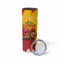Spain Christmas Skinny Tumbler with Tio de Nadal Log Snowflakes Spanish Flag and Holiday Wreath - Wonder Print Shop