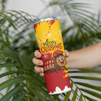 Spain Christmas Skinny Tumbler with Tio de Nadal Log Snowflakes Spanish Flag and Holiday Wreath - Wonder Print Shop