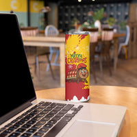 Spain Christmas Skinny Tumbler with Tio de Nadal Log Snowflakes Spanish Flag and Holiday Wreath - Wonder Print Shop