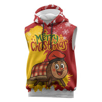 Spain Christmas Sleeveless Hoodie with Tio de Nadal Log Snowflakes Spanish Flag and Holiday Wreath - Wonder Print Shop