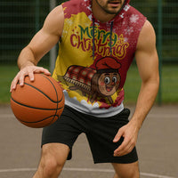 Spain Christmas Sleeveless Hoodie with Tio de Nadal Log Snowflakes Spanish Flag and Holiday Wreath - Wonder Print Shop