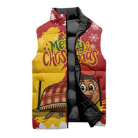 Spain Christmas Sleeveless Puffer Jacket with Tio de Nadal Log Snowflakes Spanish Flag and Holiday Wreath - Wonder Print Shop
