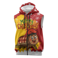 Spain Christmas Sleeveless Zip Hoodie with Tio de Nadal Log Snowflakes Spanish Flag and Holiday Wreath - Wonder Print Shop