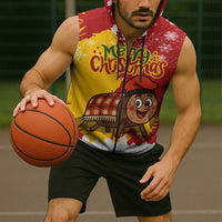 Spain Christmas Sleeveless Zip Hoodie with Tio de Nadal Log Snowflakes Spanish Flag and Holiday Wreath - Wonder Print Shop