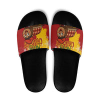 Spain Christmas Slide Sandals with Tio de Nadal Log Snowflakes Spanish Flag and Holiday Wreath - Wonder Print Shop