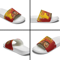 Spain Christmas Slide Sandals with Tio de Nadal Log Snowflakes Spanish Flag and Holiday Wreath - Wonder Print Shop