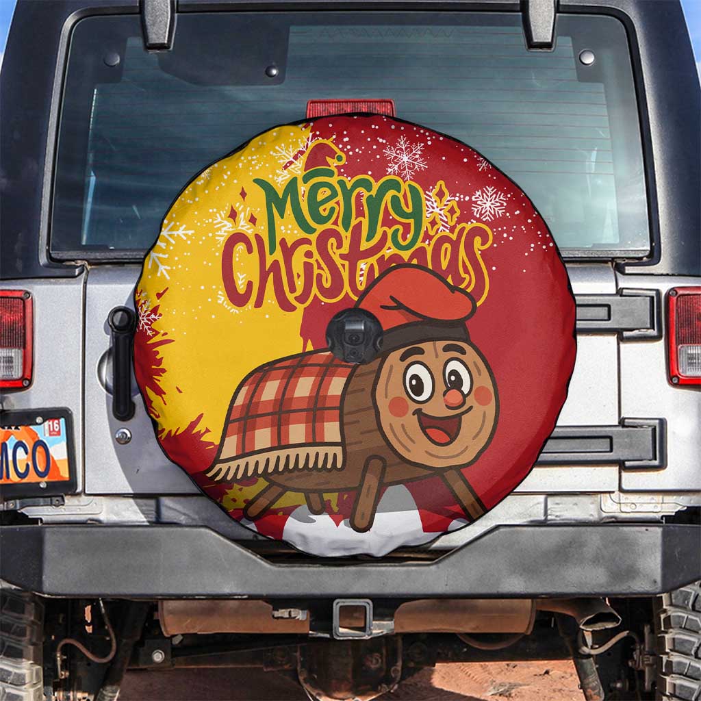 Spain Christmas Spare Tire Cover with Tio de Nadal Log Snowflakes Spanish Flag and Holiday Wreath - Wonder Print Shop
