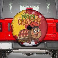 Spain Christmas Spare Tire Cover with Tio de Nadal Log Snowflakes Spanish Flag and Holiday Wreath - Wonder Print Shop