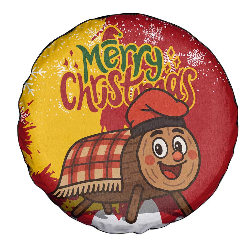 Spain Christmas Spare Tire Cover with Tio de Nadal Log Snowflakes Spanish Flag and Holiday Wreath - Wonder Print Shop