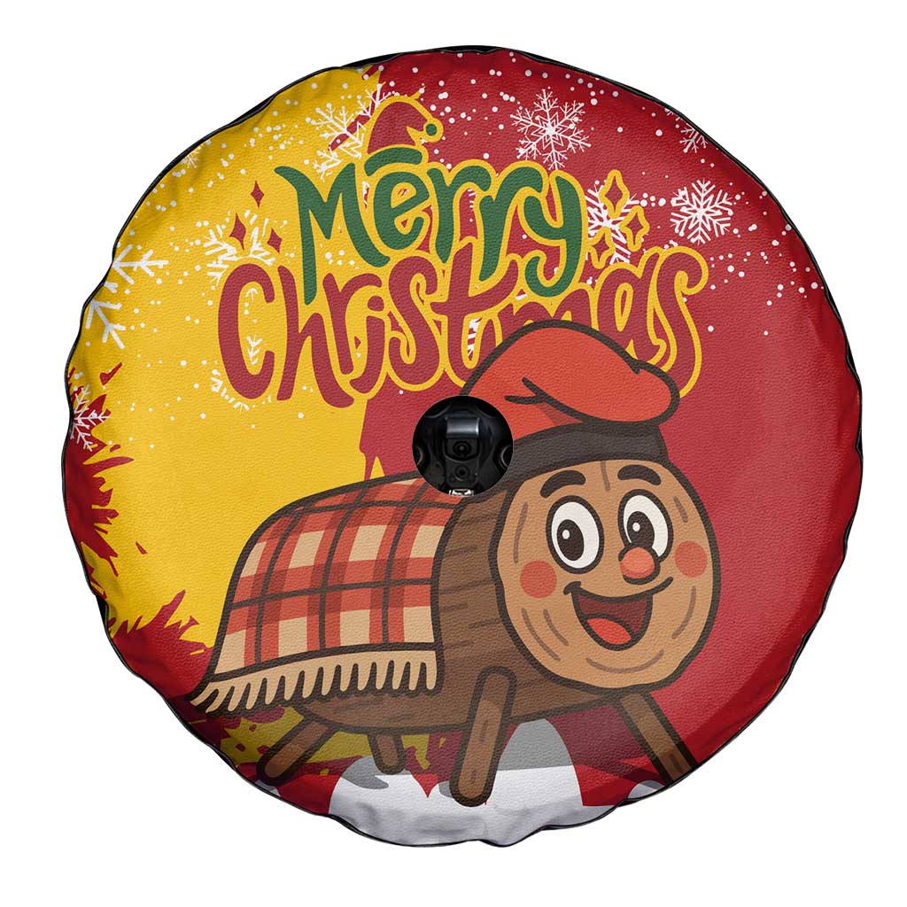 Spain Christmas Spare Tire Cover with Tio de Nadal Log Snowflakes Spanish Flag and Holiday Wreath - Wonder Print Shop