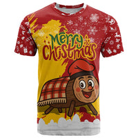 Spain Christmas T Shirt with Tio de Nadal Log Snowflakes Spanish Flag and Holiday Wreath - Wonder Print Shop