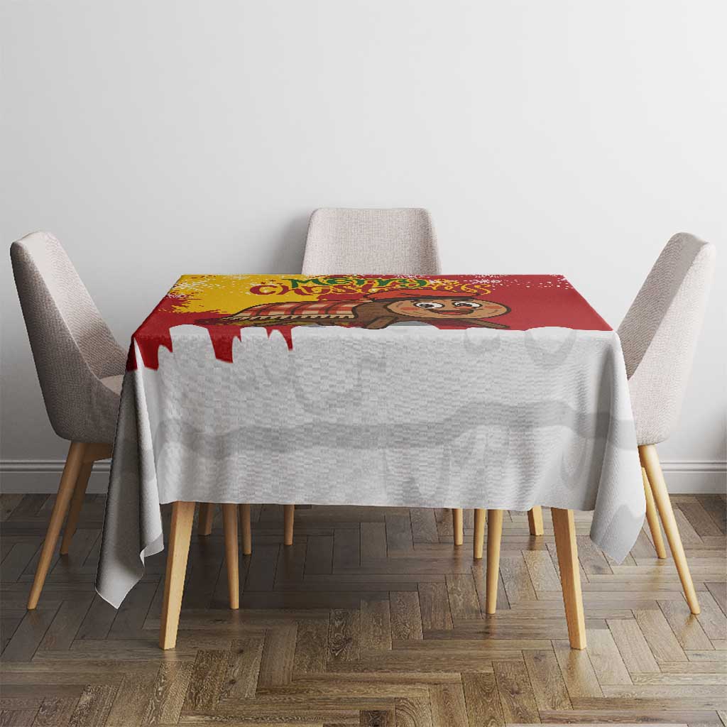 Spain Christmas Tablecloth with Tio de Nadal Log Snowflakes Spanish Flag and Holiday Wreath - Wonder Print Shop