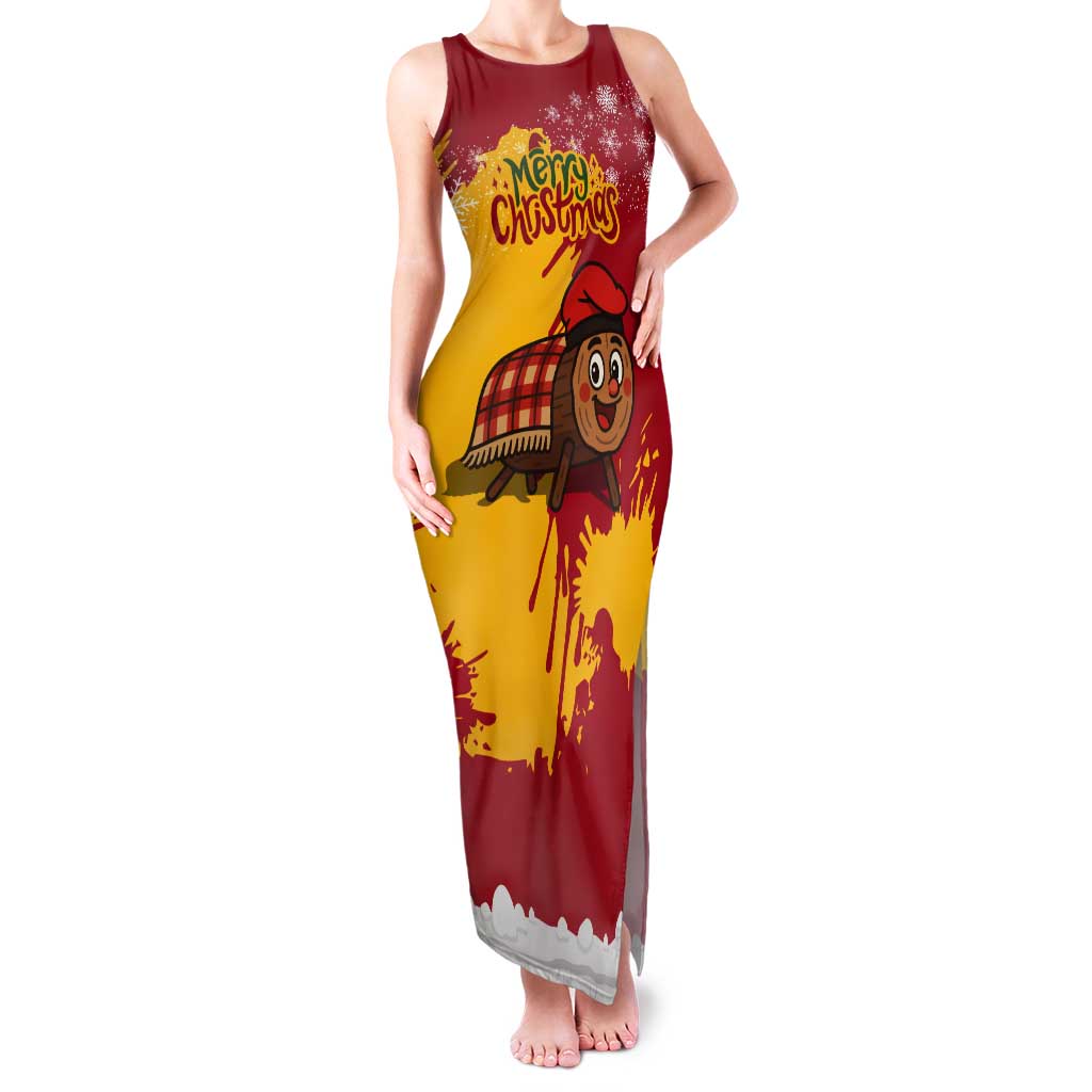 Spain Christmas Tank Maxi Dress with Tio de Nadal Log Snowflakes Spanish Flag and Holiday Wreath - Wonder Print Shop