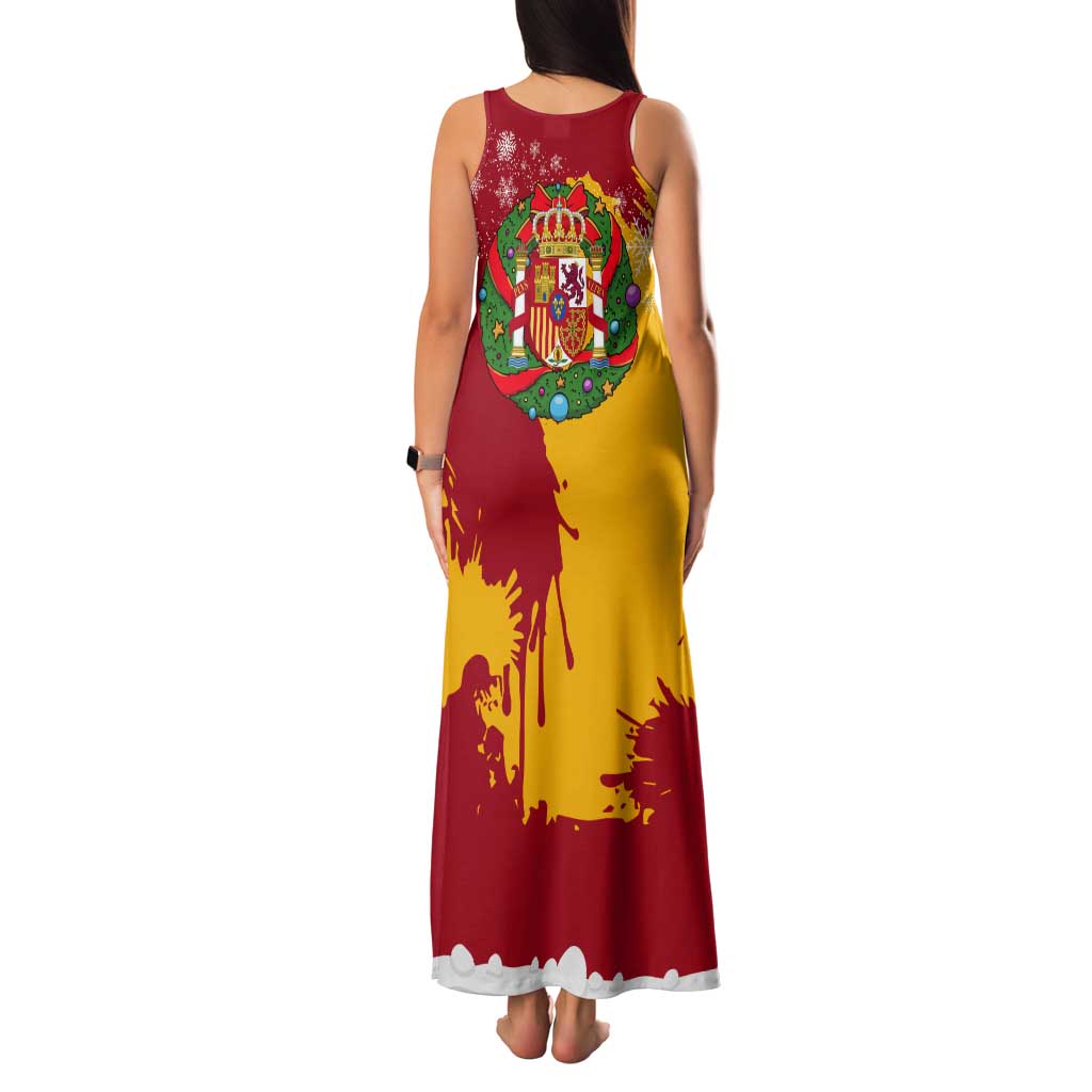 Spain Christmas Tank Maxi Dress with Tio de Nadal Log Snowflakes Spanish Flag and Holiday Wreath - Wonder Print Shop