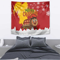 Spain Christmas Tapestry with Tio de Nadal Log Snowflakes Spanish Flag and Holiday Wreath - Wonder Print Shop