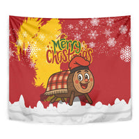 Spain Christmas Tapestry with Tio de Nadal Log Snowflakes Spanish Flag and Holiday Wreath - Wonder Print Shop