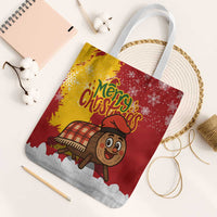 Spain Christmas Tote Bag with Tio de Nadal Log Snowflakes Spanish Flag and Holiday Wreath - Wonder Print Shop