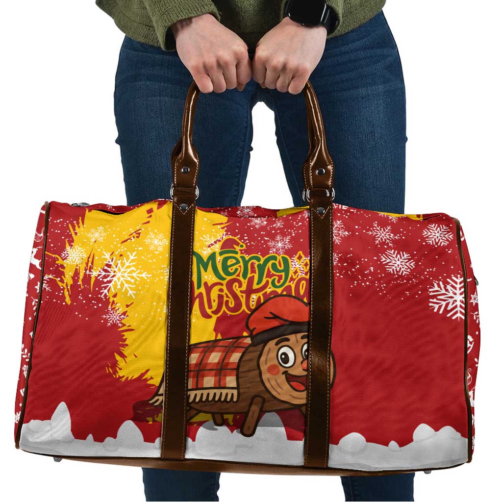 Spain Christmas Travel Bag with Tio de Nadal Log Snowflakes Spanish Flag and Holiday Wreath - Wonder Print Shop