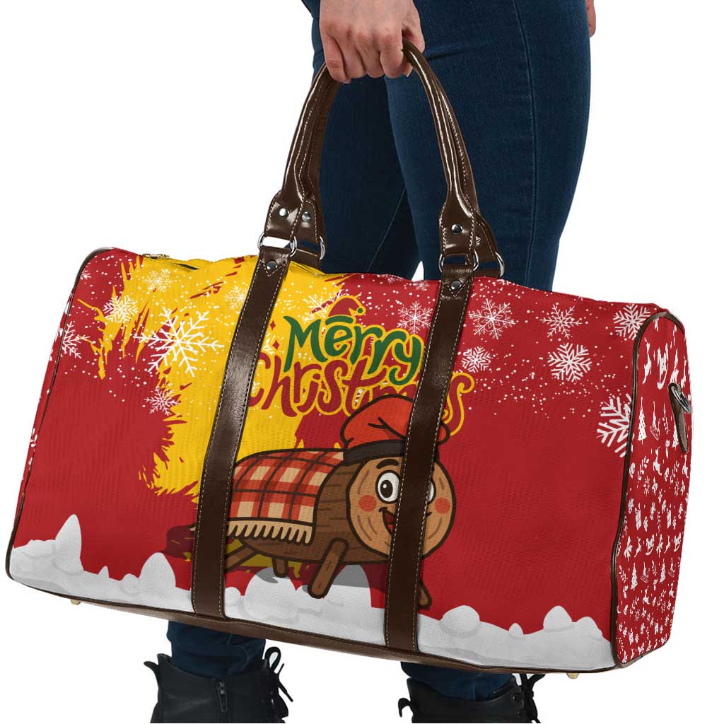 Spain Christmas Travel Bag with Tio de Nadal Log Snowflakes Spanish Flag and Holiday Wreath - Wonder Print Shop