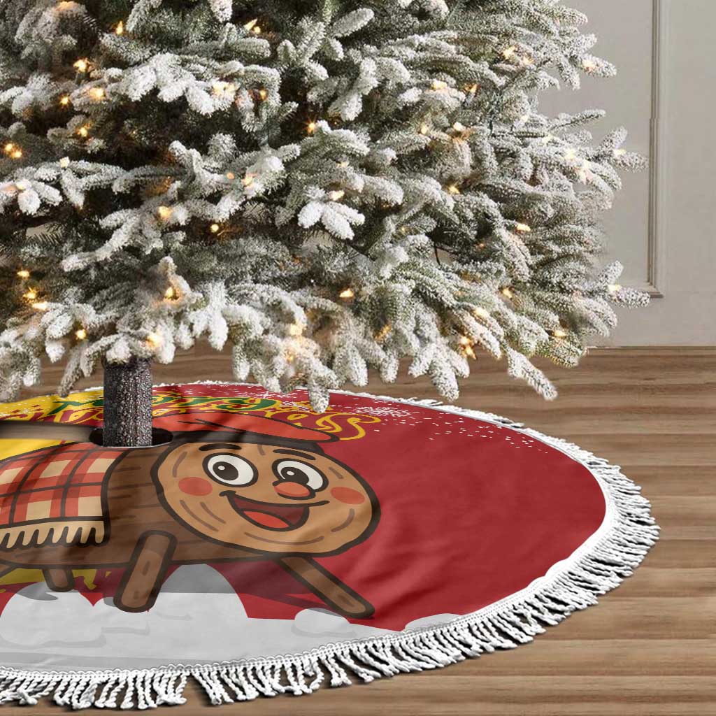 Spain Christmas Tree Skirt with Tio de Nadal Log Snowflakes Spanish Flag and Holiday Wreath - Wonder Print Shop
