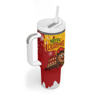 Spain Christmas Tumbler With Handle with Tio de Nadal Log Snowflakes Spanish Flag and Holiday Wreath - Wonder Print Shop