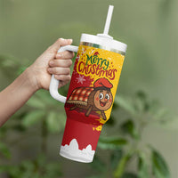 Spain Christmas Tumbler With Handle with Tio de Nadal Log Snowflakes Spanish Flag and Holiday Wreath - Wonder Print Shop