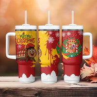 Spain Christmas Tumbler With Handle with Tio de Nadal Log Snowflakes Spanish Flag and Holiday Wreath - Wonder Print Shop