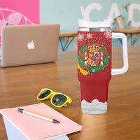 Spain Christmas Tumbler With Handle with Tio de Nadal Log Snowflakes Spanish Flag and Holiday Wreath - Wonder Print Shop