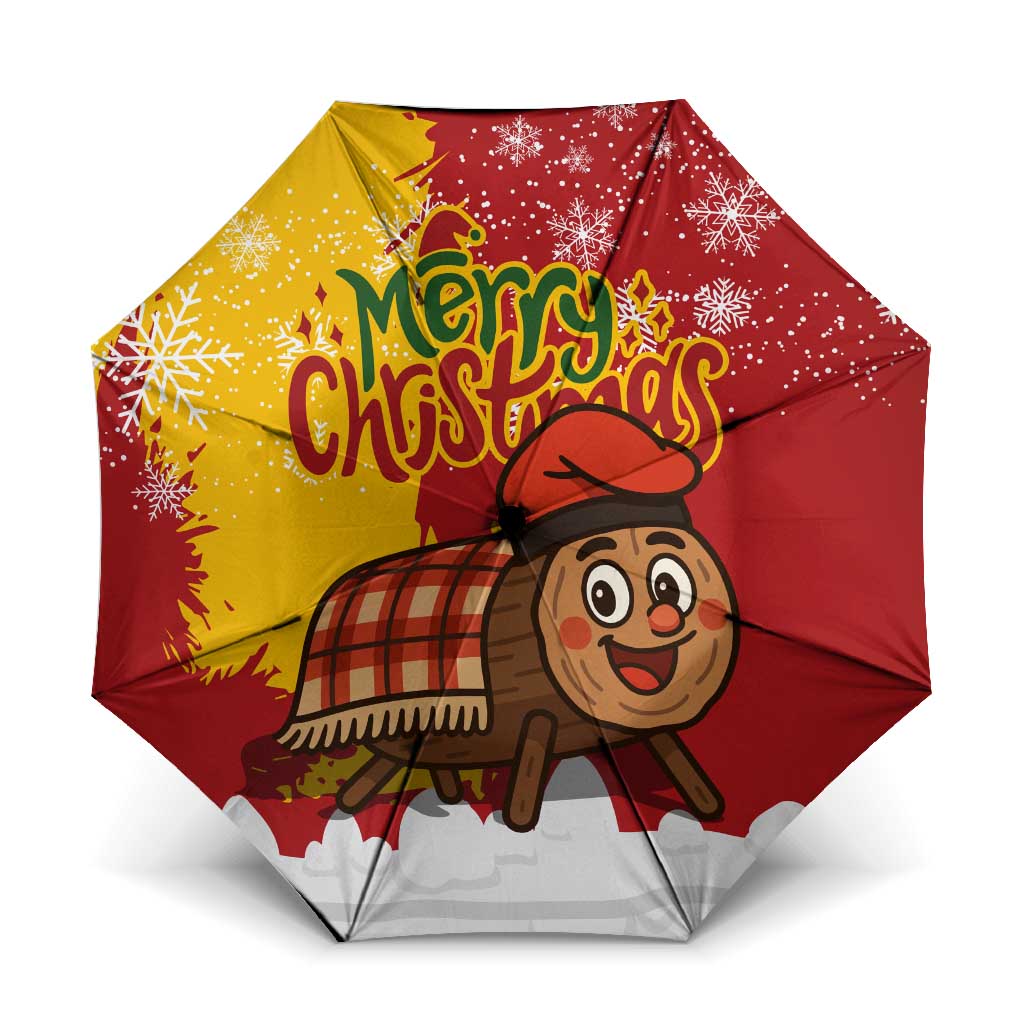 Spain Christmas Umbrella with Tio de Nadal Log Snowflakes Spanish Flag and Holiday Wreath - Wonder Print Shop