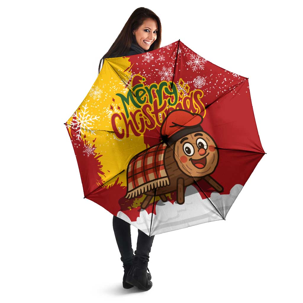 Spain Christmas Umbrella with Tio de Nadal Log Snowflakes Spanish Flag and Holiday Wreath - Wonder Print Shop