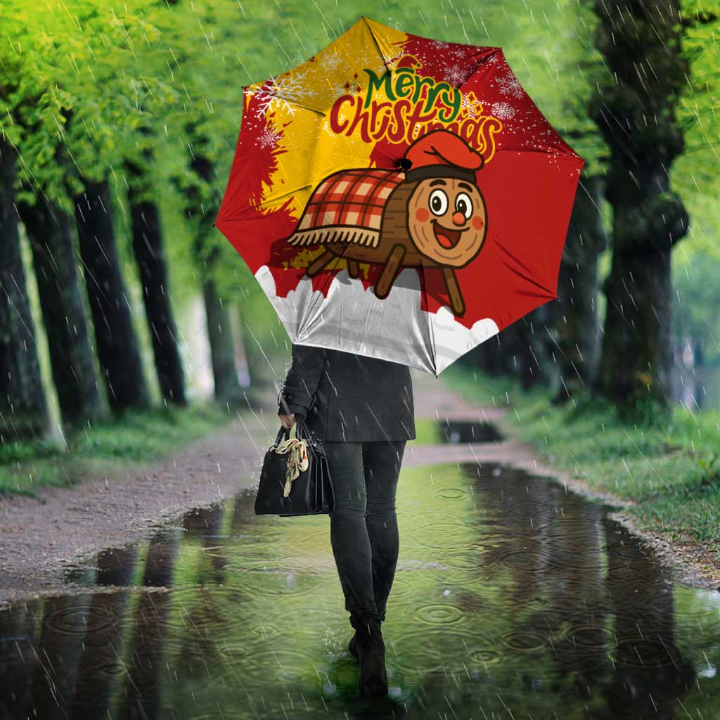 Spain Christmas Umbrella with Tio de Nadal Log Snowflakes Spanish Flag and Holiday Wreath - Wonder Print Shop