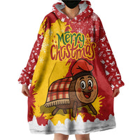 Spain Christmas Wearable Blanket Hoodie with Tio de Nadal Log Snowflakes Spanish Flag and Holiday Wreath - Wonder Print Shop