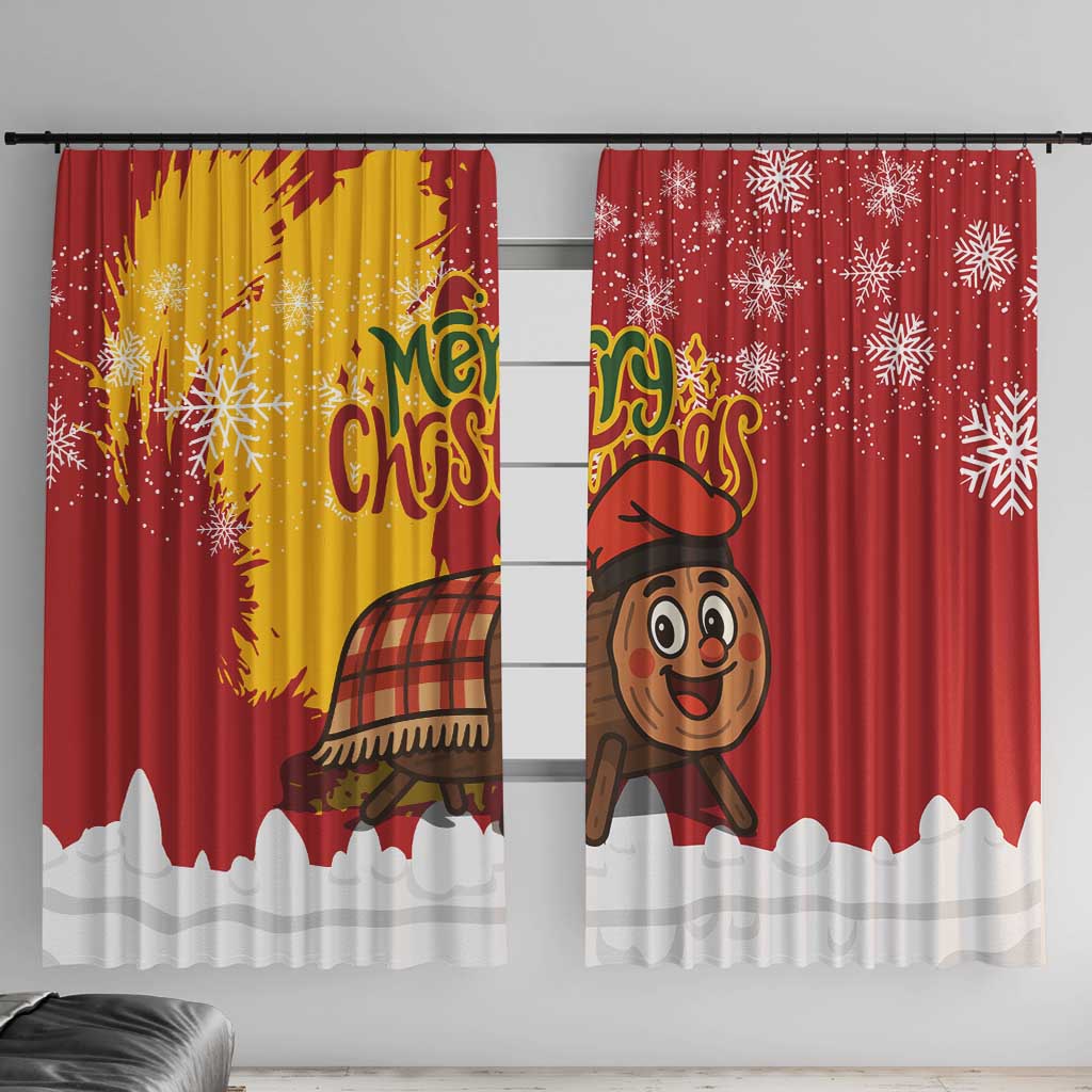 Spain Christmas Window Curtain with Tio de Nadal Log Snowflakes Spanish Flag and Holiday Wreath - Wonder Print Shop
