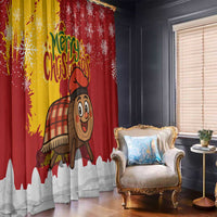 Spain Christmas Window Curtain with Tio de Nadal Log Snowflakes Spanish Flag and Holiday Wreath - Wonder Print Shop