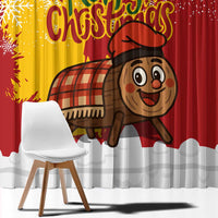 Spain Christmas Window Curtain with Tio de Nadal Log Snowflakes Spanish Flag and Holiday Wreath - Wonder Print Shop