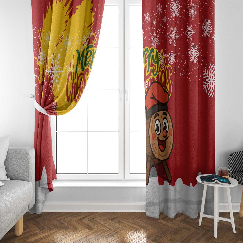 Spain Christmas Window Curtain with Tio de Nadal Log Snowflakes Spanish Flag and Holiday Wreath - Wonder Print Shop