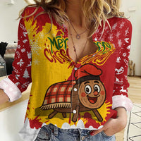 Spain Christmas Women Casual Shirt with Tio de Nadal Log Snowflakes Spanish Flag and Holiday Wreath - Wonder Print Shop
