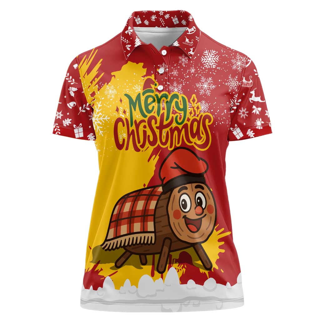Spain Christmas Women Polo Shirt with Tio de Nadal Log Snowflakes Spanish Flag and Holiday Wreath - Wonder Print Shop