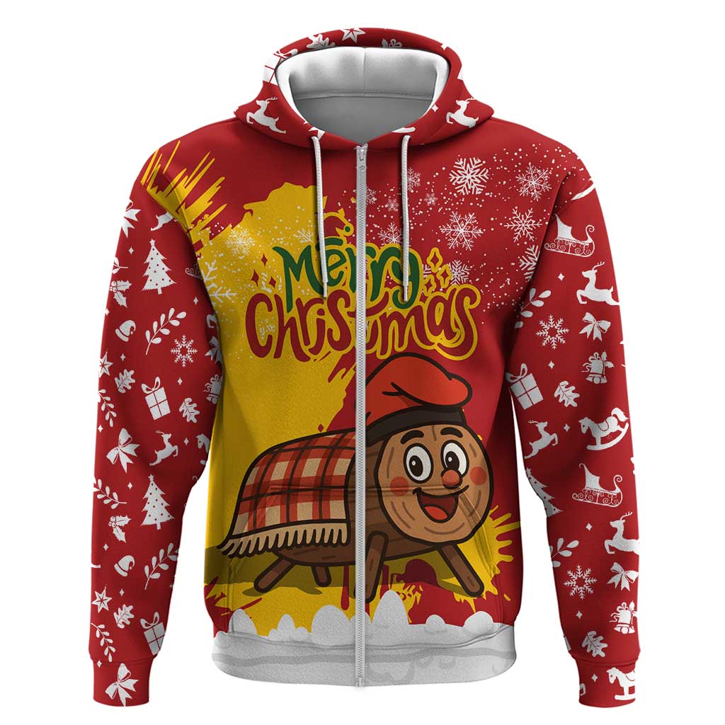 Spain Christmas Zip Hoodie with Tio de Nadal Log Snowflakes Spanish Flag and Holiday Wreath - Wonder Print Shop