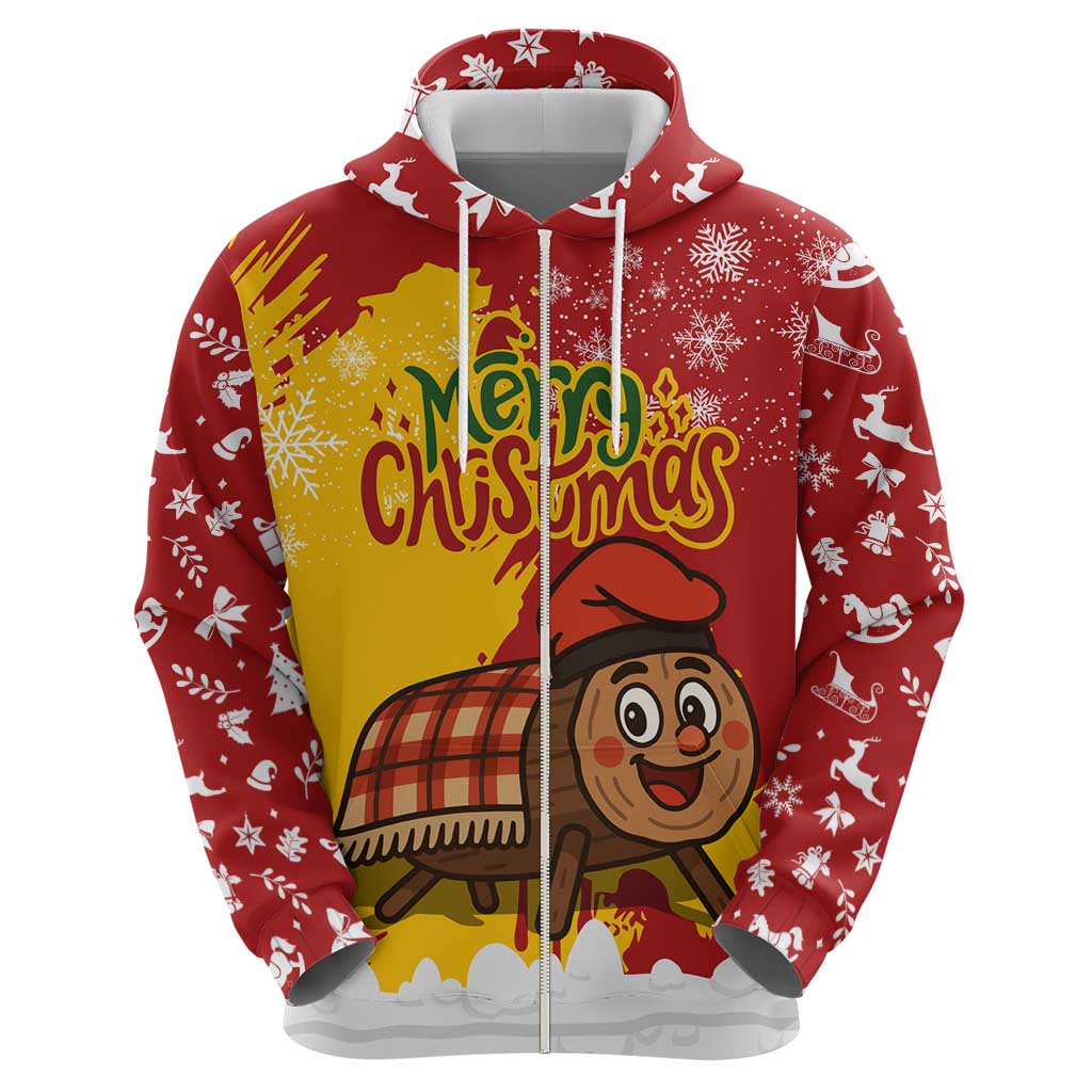 Spain Christmas Zip Hoodie with Tio de Nadal Log Snowflakes Spanish Flag and Holiday Wreath - Wonder Print Shop