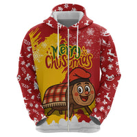 Spain Christmas Zip Hoodie with Tio de Nadal Log Snowflakes Spanish Flag and Holiday Wreath - Wonder Print Shop